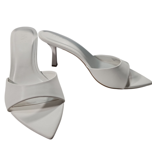 INC International Concepts Shoes - INC Basaaria White Leather Heeled Mules Pointed Toe Sandals Size 7